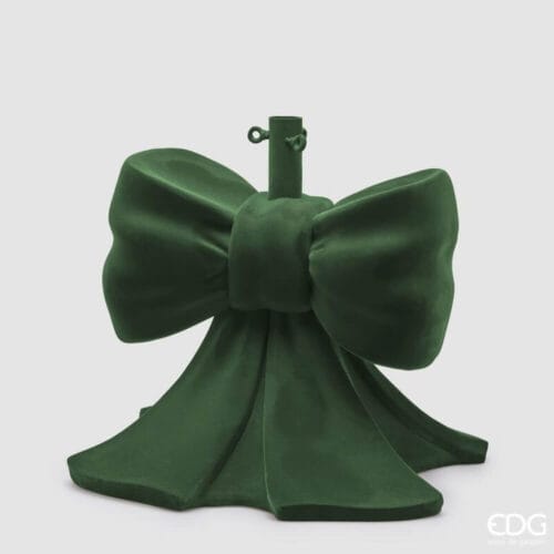 Base per albero di Natale EDG in velluto verde bosco a forma di fiocco, elegante e decorativa.