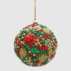 Sfera natalizia decorativa EDG diametro 10 cm, ricoperta di perle e strass in rosso, verde, oro con motivi floreali.