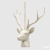 Decorazione natalizia EDG a forma di testa di renna con corna ramificate, in plastica effetto legno bianco e dorato, altezza 14 cm.