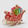 Base per albero EDG a forma di slitta natalizia rossa con finiture oro e pacchi regalo colorati.