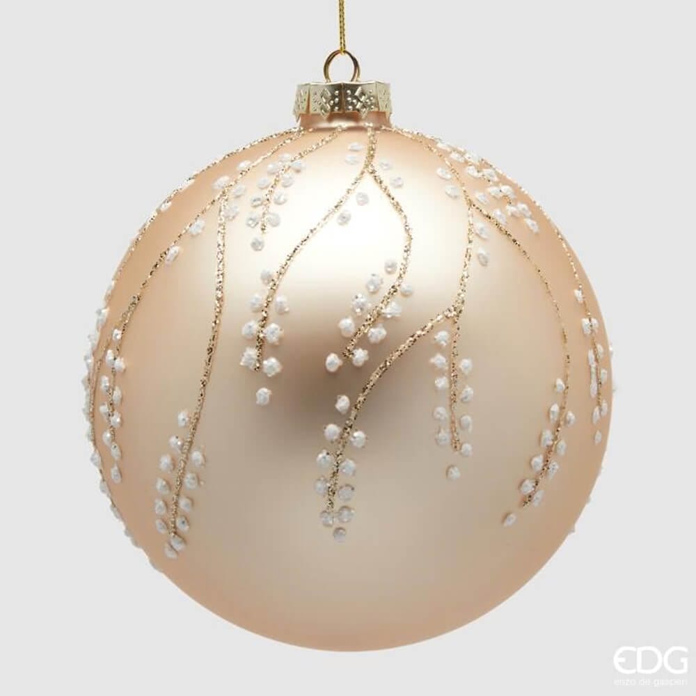 EDG Palla Champagne Vetro Rami Perline D 15 cm 1 EDG Palla Champagne Vetro Rami Perline D 15 cm