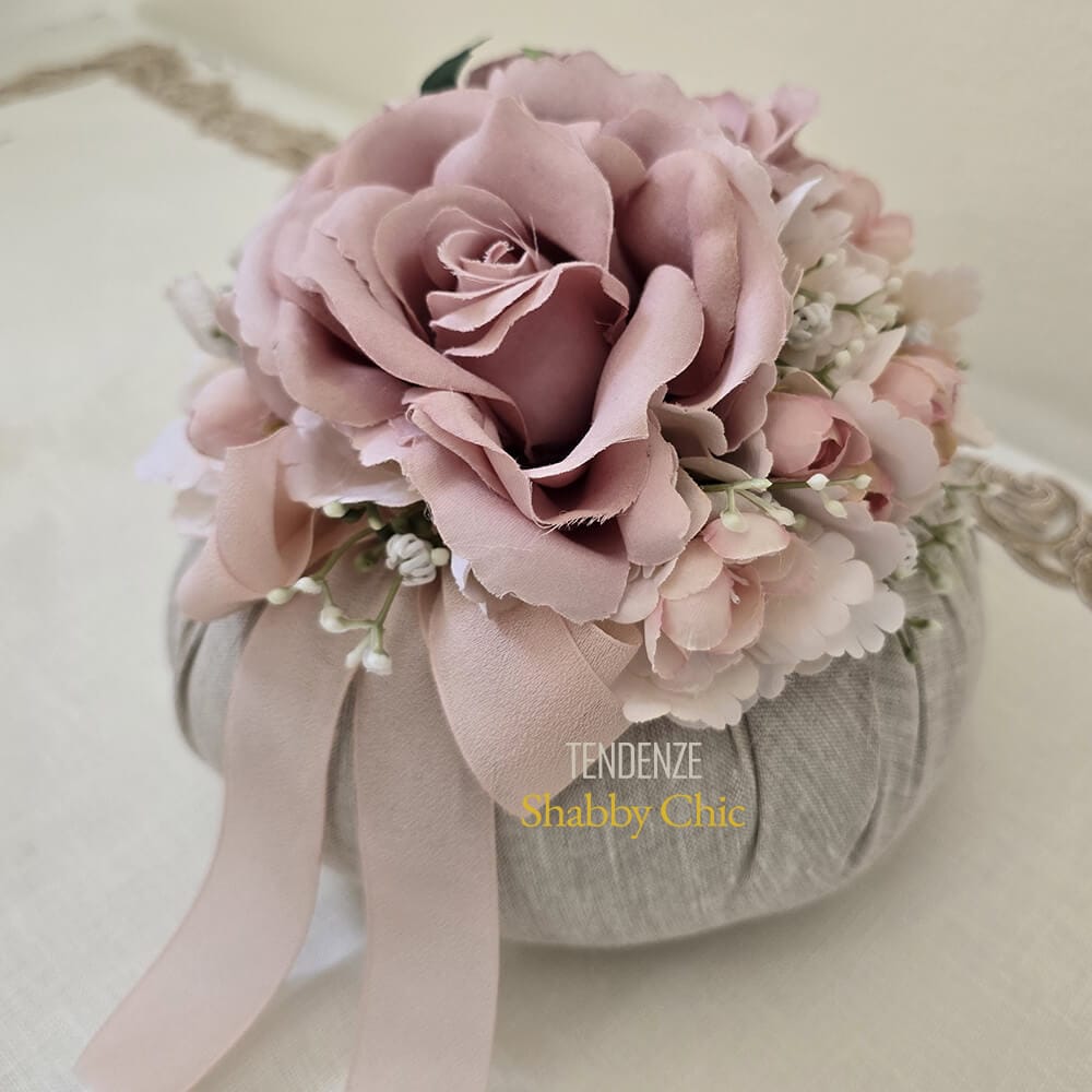 Fiori di Lena Puf de lino con rosas hortensias y begonias D 18 cm - Imagen 3