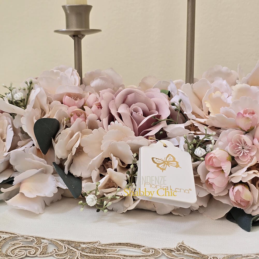 Fiori di Lena Candeliere 4 fiamme con rose, ortensie e begonia - immagine 2