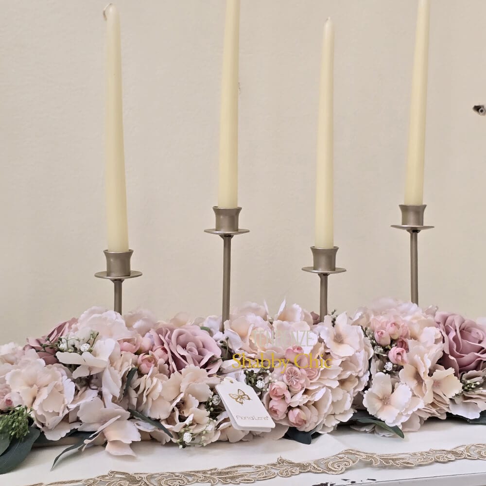 Fiori di Lena Candeliere 4 fiamme con rose, ortensie e begonia - immagine 6