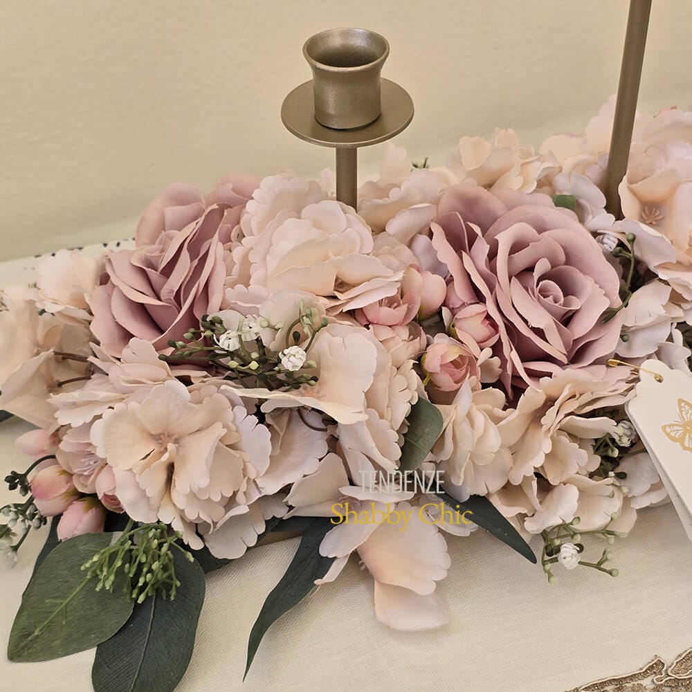 Fiori di Lena Candeliere 4 fiamme con rose, ortensie e begonia - immagine 5
