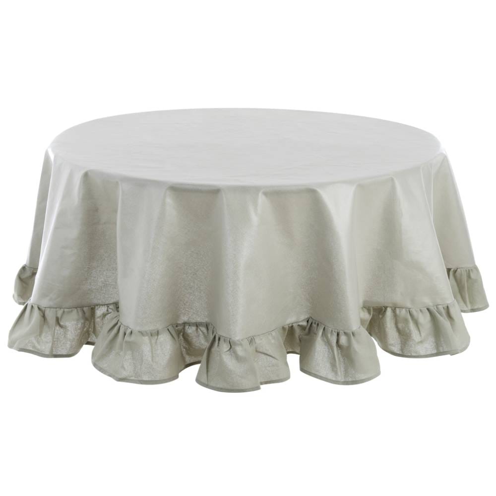 Blanc Mariclo Tovaglia Cerata Verde Ø200 con Gala 1 Tovaglia rotonda cerata verde con balza arricciata decorativa, stile romantico Blanc Mariclo.