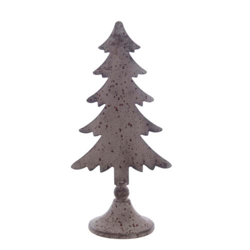 Albero in metallo effetto vintage con base e portacandela, decorazione natalizia rustica.