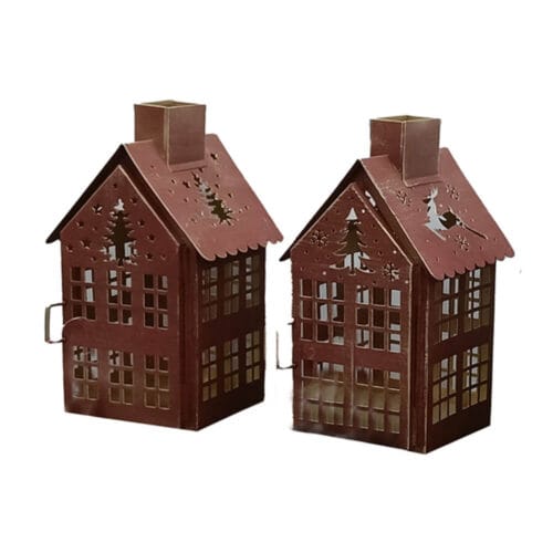 Blanc MariClo’ Coppia Casette Rosse Porta Candela 11x10x20 cm