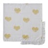 Tovagliolo Blanc MariClo in cotone bianco con cuori dorati stampati e bordo arricciato. Elegante e ideale per la tavola.