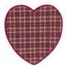 Tovaglietta a forma di cuore in fantasia tartan rosso con bordo rosso vivo, in stile natalizio.