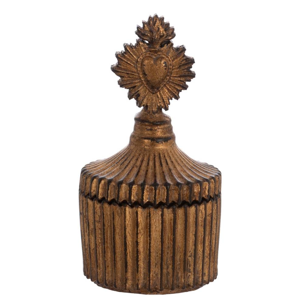 Blanc Mariclo Cofanetto Cuore Ex Voto H12 cm 1 Cofanetto in resina dorata con decoro cuore ex voto fiammeggiante sul coperchio e corpo scanalato.