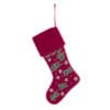 Calza di Natale in velluto rosso con ricami di foglie verdi e dettagli dorati, collezione Epifania Blanc Mariclo.
