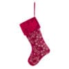 Calza di Natale in velluto rosso con decoro floreale dorato e risvolto tono su tono della collezione Epifania.