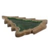 Vassoio natalizio a forma di albero in legno di mango con interno verde smaltato e bordi sagomati.