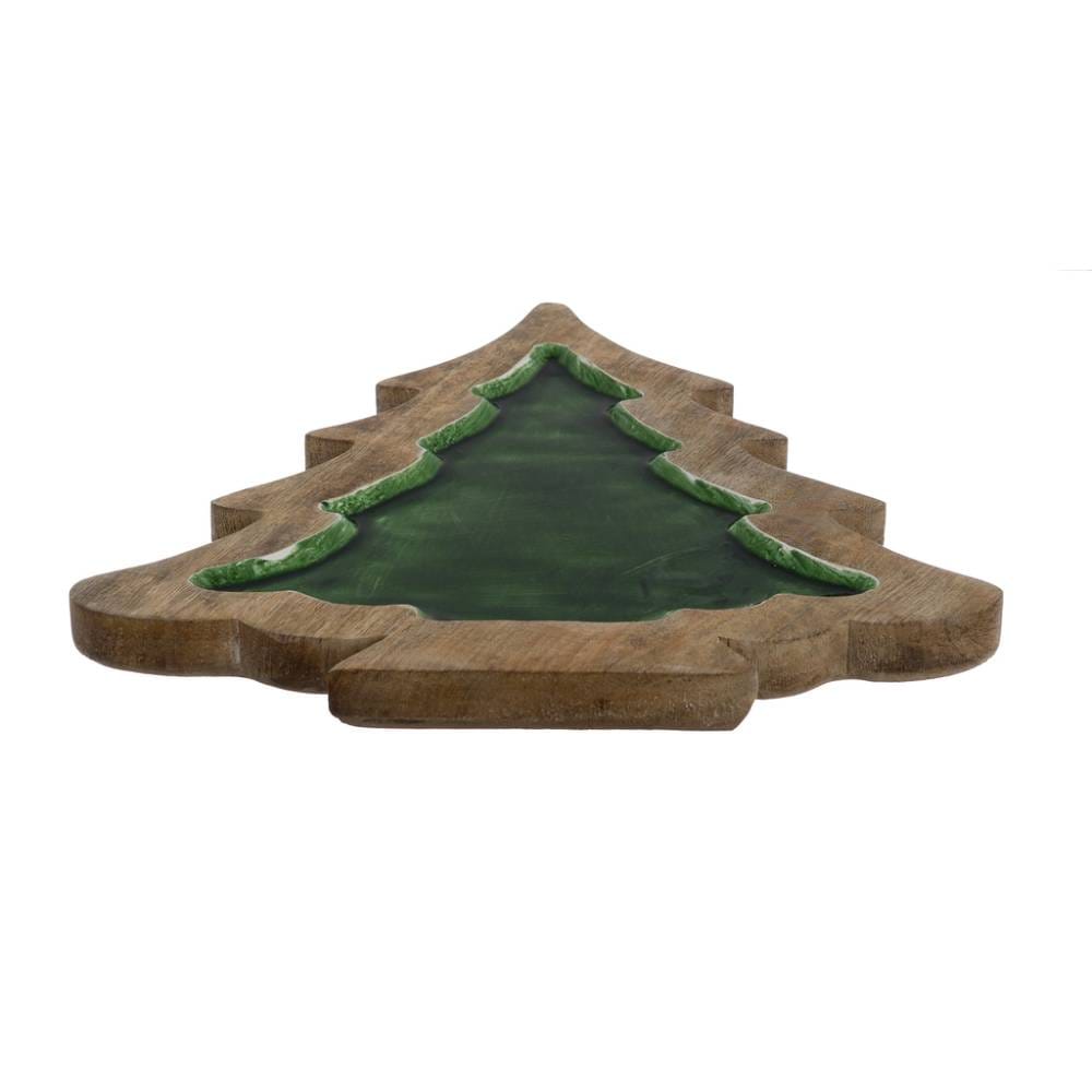 Blanc Mariclò Vassoio Albero 31x37 cm Foresta d’Inverno - Grande 1 Vassoio decorativo natalizio a forma di albero in legno di mango con interno verde smaltato