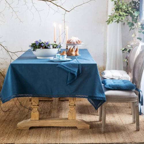 Blanc Mariclo Tovaglia Infinity Azzurra con Pizzo 150x290 cm