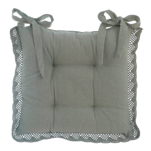 Blanc MariClo Cojín verde para silla con encaje 40x40 cm