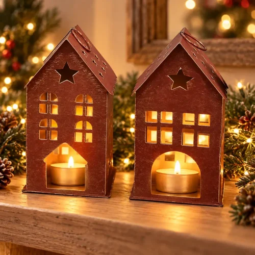 Blanc MariClo’ Coppia Casette Porta Tealight Rosso 12x11x21 cm