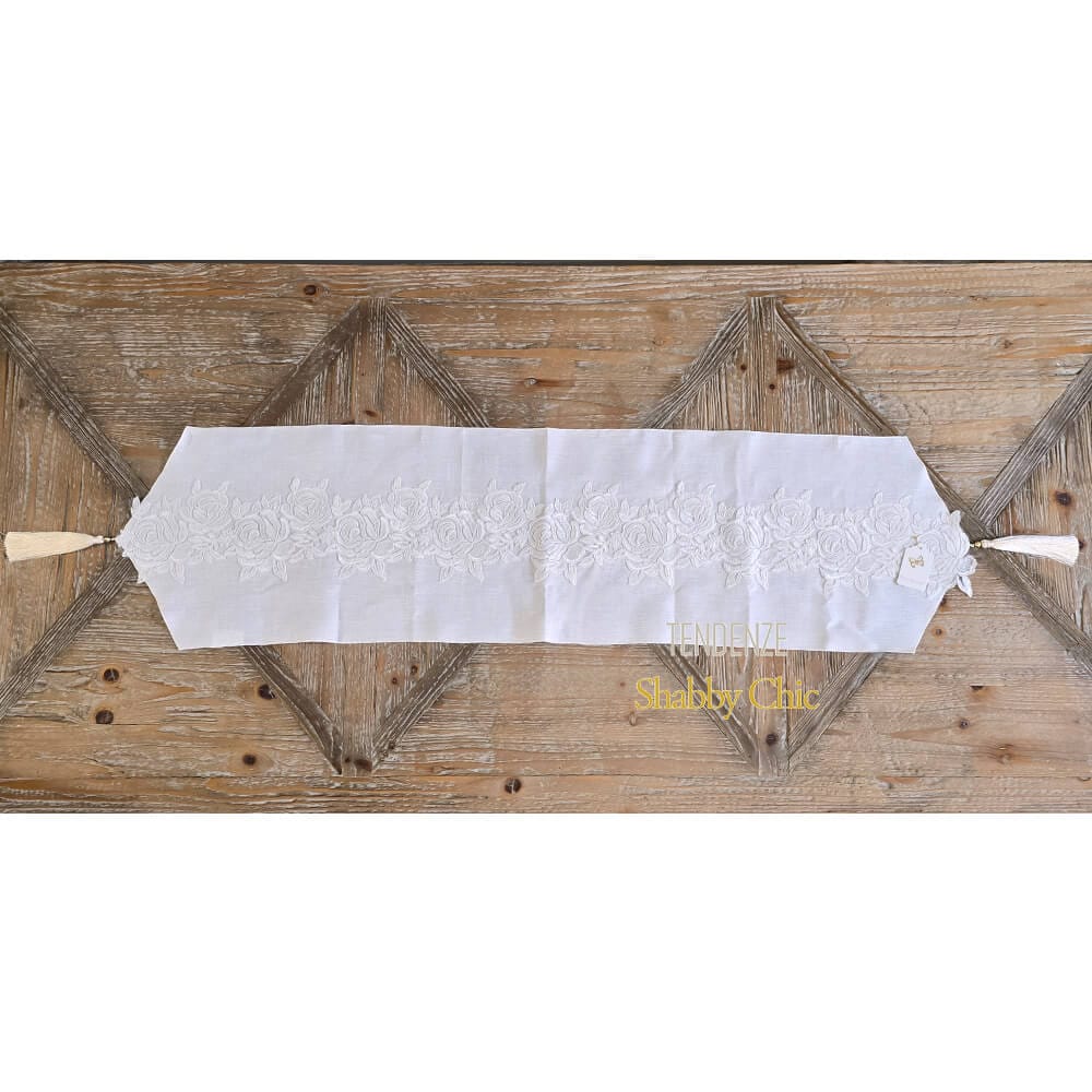 Fiori di Lena Runner Lino Bianco con Nappe e Pizzo 135x35 4 Fiori di Lena Runner Lino Bianco con Nappe e Pizzo 135x35 - immagine 4