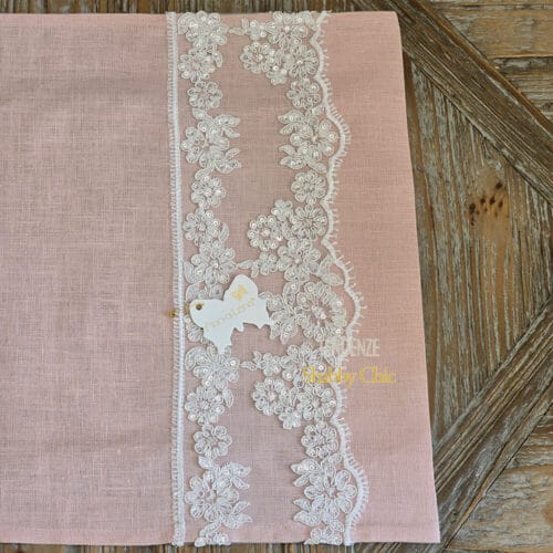 Fiori di Lena Striscia Rosa in Lino con Pizzo 110x35 7 L91RTB110 RO 1