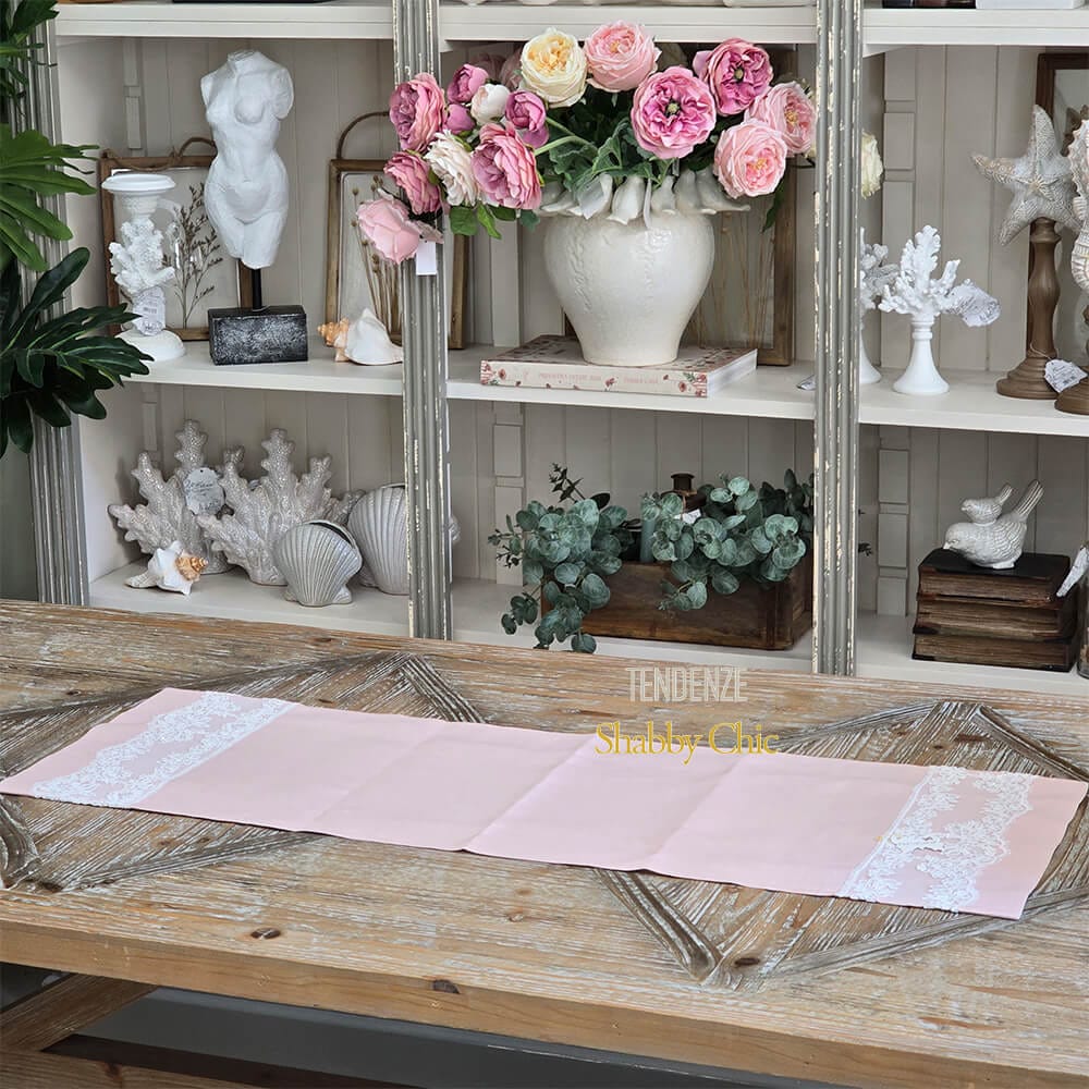 Fiori di Lena Striscia Rosa in Lino con Pizzo 110x35 2 Fiori di Lena Striscia Rosa in Lino con Pizzo 110x35 - immagine 2