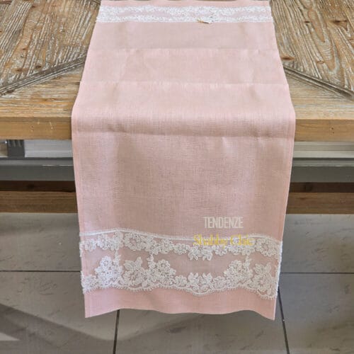 Fiori di Lena Striscia Rosa in Lino con Pizzo 110x35 6 L91RTB110 RO