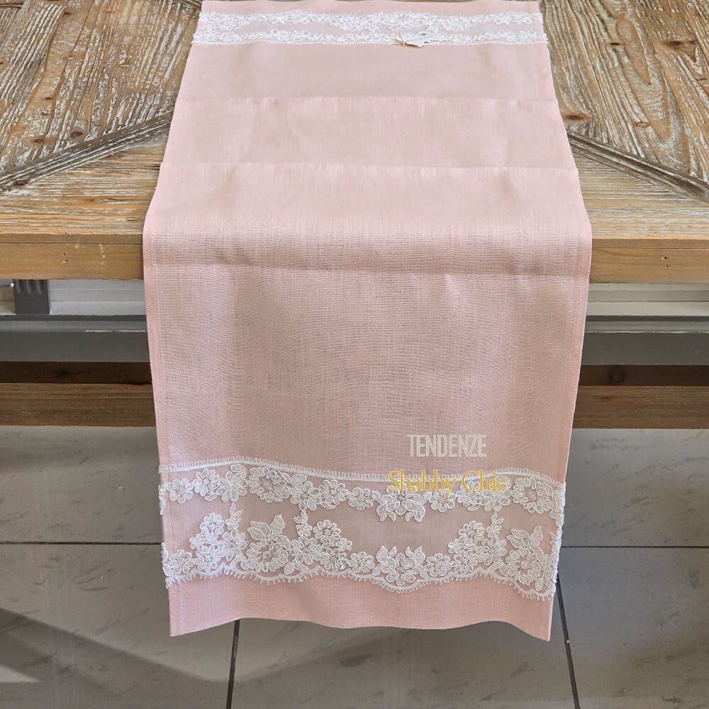 Fiori di Lena Striscia Rosa in Lino con Pizzo 110x35 3 Fiori di Lena Striscia Rosa in Lino con Pizzo 110x35 - immagine 3