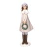 Statua natalizia in resina raffigurante bambina invernale con ghirlanda verde, altezza 31,5 cm