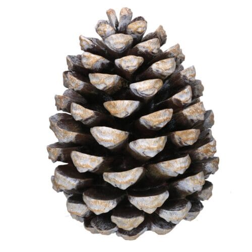 Pigna decorativa in resina marrone con punta imbiancata, altezza 35,5 cm