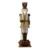 Soldatino natalizio decorativo in resina oro e avorio con bastone e dettagli bordeaux – H 31,5 cm