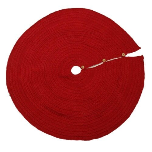 Copribase albero di Natale in maglia rossa Ø112 cm con bottoni in legno