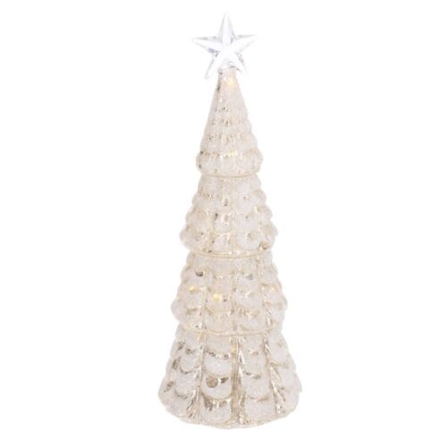 Albero natalizio in vetro con LED e stella bianca Ø9,5xH26 cm