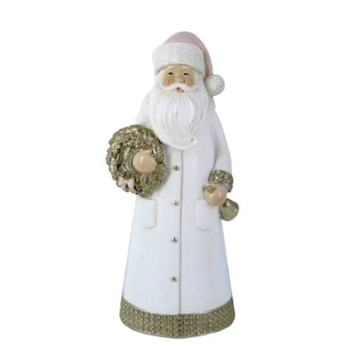 Decorazione Babbo Natale in resina bianca con dettagli dorati H 25 cm