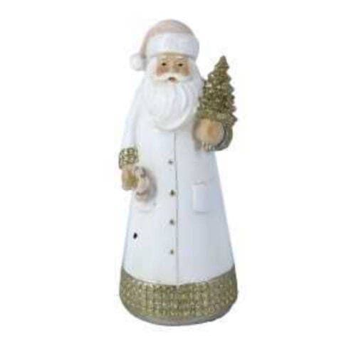 Babbo Natale bianco con albero dorato in resina H 18 cm