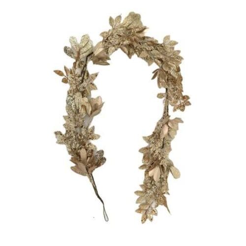 Festone natalizio glitter champagne da 120 cm con foglie decorative