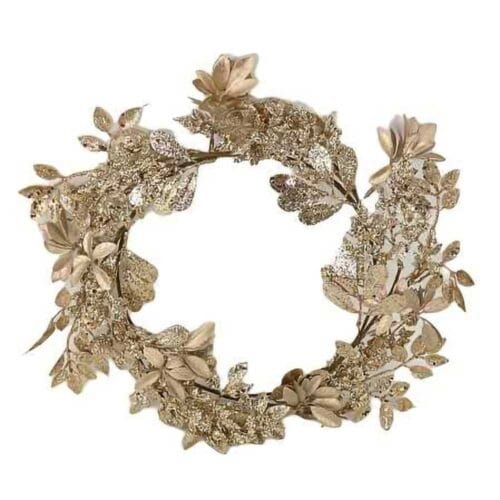Ghirlanda natalizia con foglie glitter champagne diametro 48 cm