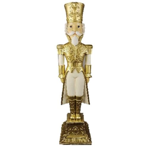 Soldatino natalizio dorato in resina con base decorata, altezza 122 cm