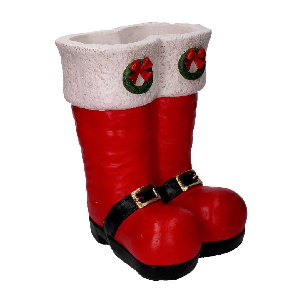 Portavaso in resina a forma di stivali Babbo Natale cm 41