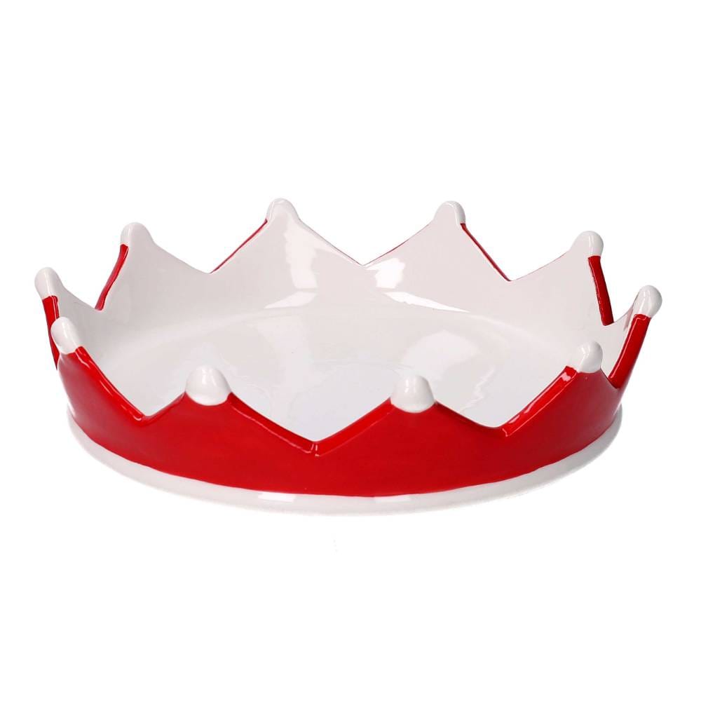 Svuotatasche a forma di corona in ceramica bianca e rossa con bordi sagomati