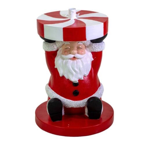 Base albero di Natale in resina con Babbo Natale seduto e supporto rotondo rosso e bianco