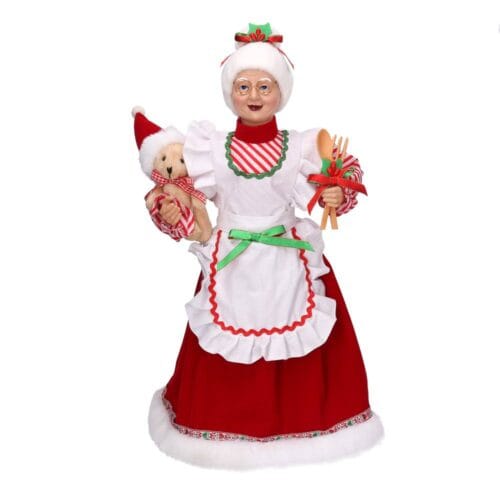 Decorazione natalizia Mamma Natale in tessuto con orsetto e grembiule cm 45