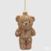 Addobbo natalizio a forma di orso dorato decorato con perline e paillettes, in vetro soffiato.