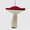 Fungo natalizio EDG bianco e rosso da appendere, con cappello in velluto e gambo realistico, in plastica infrangibile.