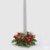 Corona EDG con bacche rosse glitterate, aghi di pino, foglie verdi e dettagli oro. Ideale come base per candela.