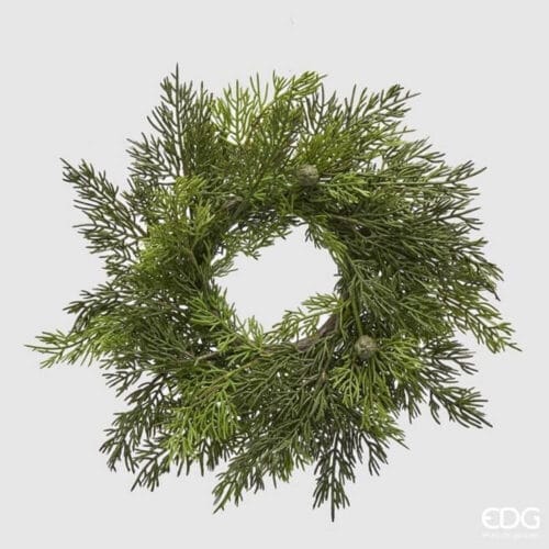 Ghirlanda natalizia EDG con rami di thuja e piccole bacche verdi, effetto realistico, diametro 35 cm.
