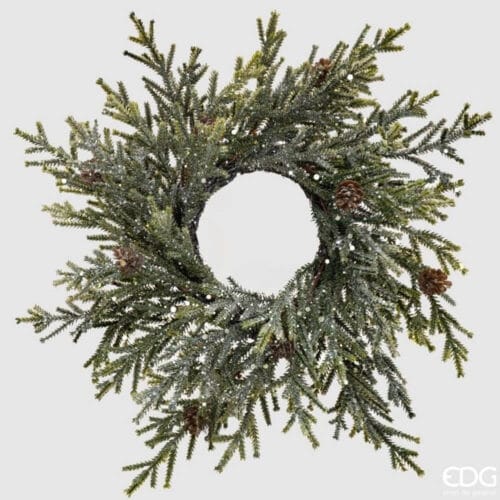 Corona decorativa EDG in pino sintetico con pigne naturali, diametro 41 cm.