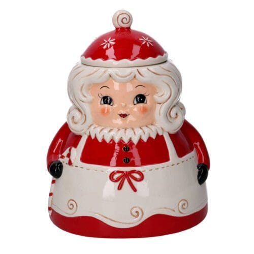 Barattolo natalizio grande a forma di Mamma Natale in ceramica smaltata – 23,6x21,7xH30,4 cm