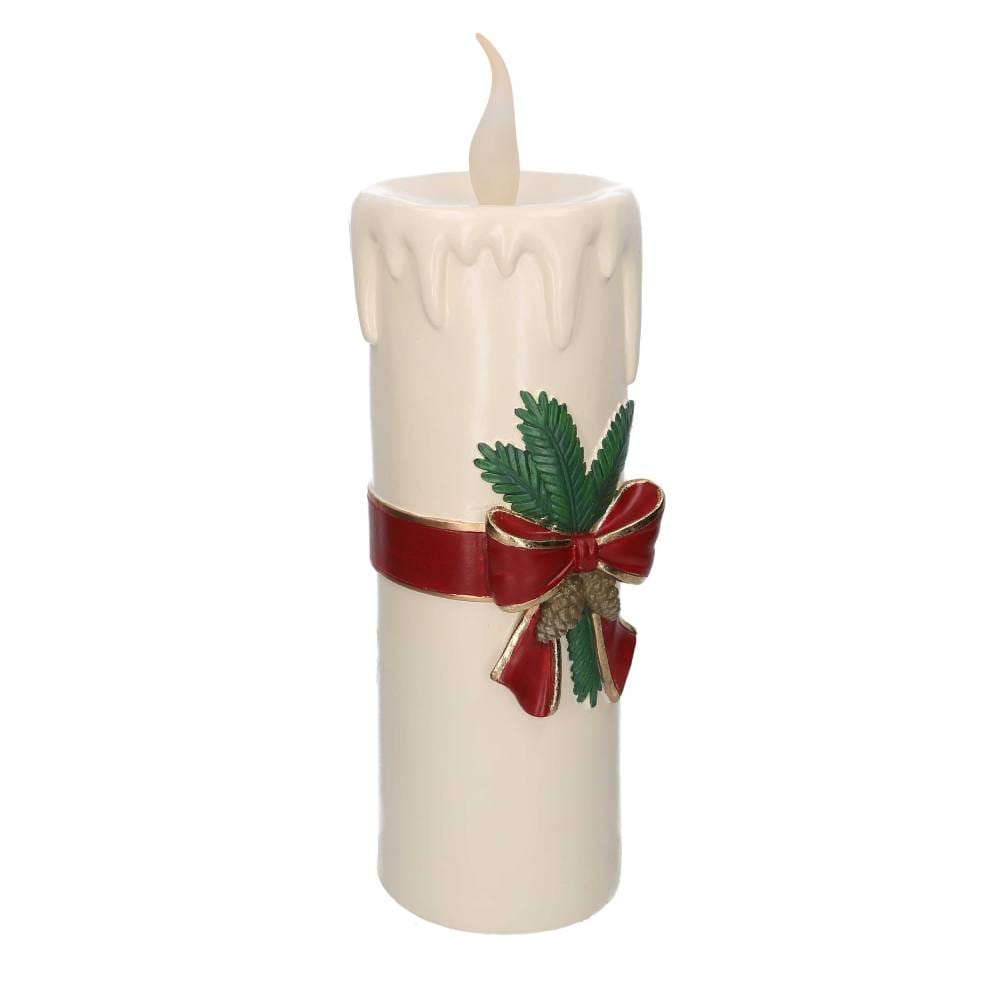 Candela bianca natalizia con fiocco e LED h 55 cm - immagine 2