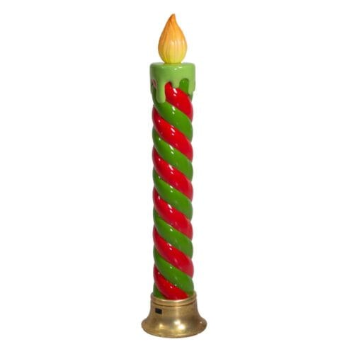 Candela natalizia a spirale rosso-verde con base oro e fiamma LED, alta 114 cm