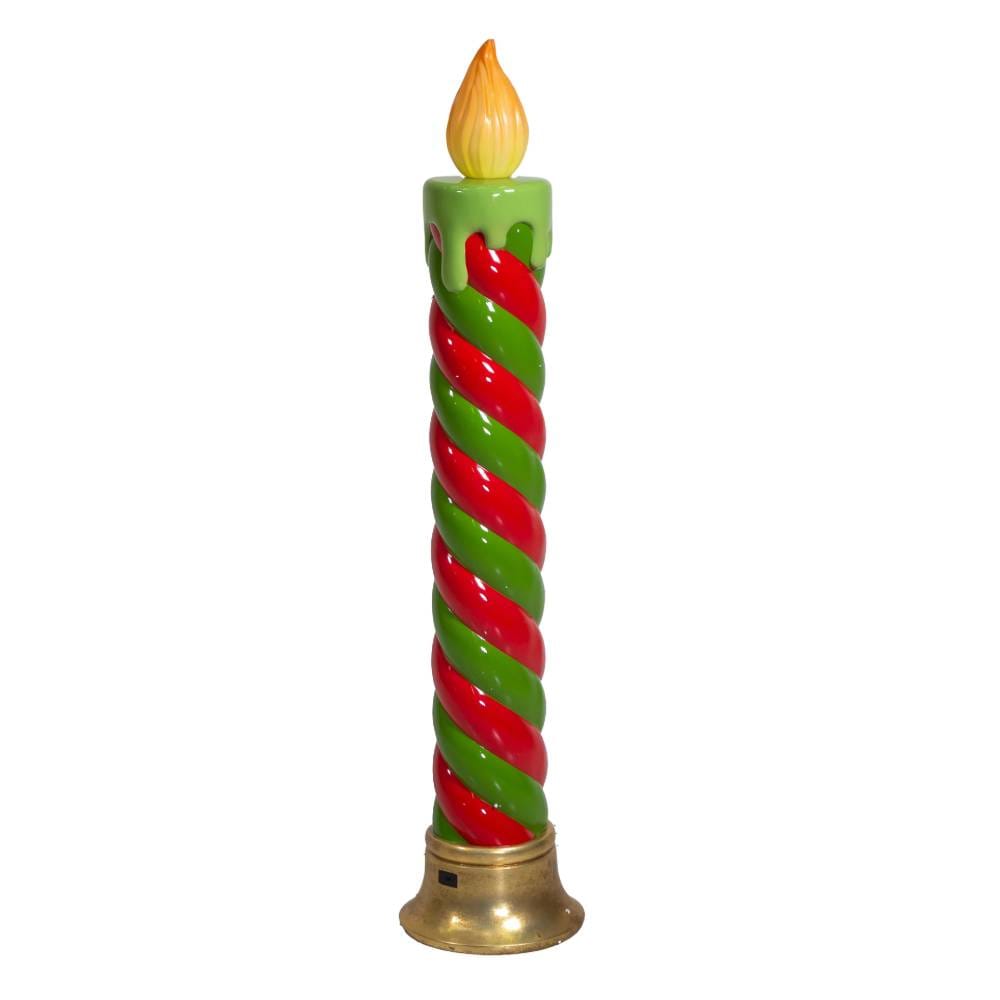 Candela natalizia a spirale rosso-verde con base oro e fiamma LED, alta 114 cm